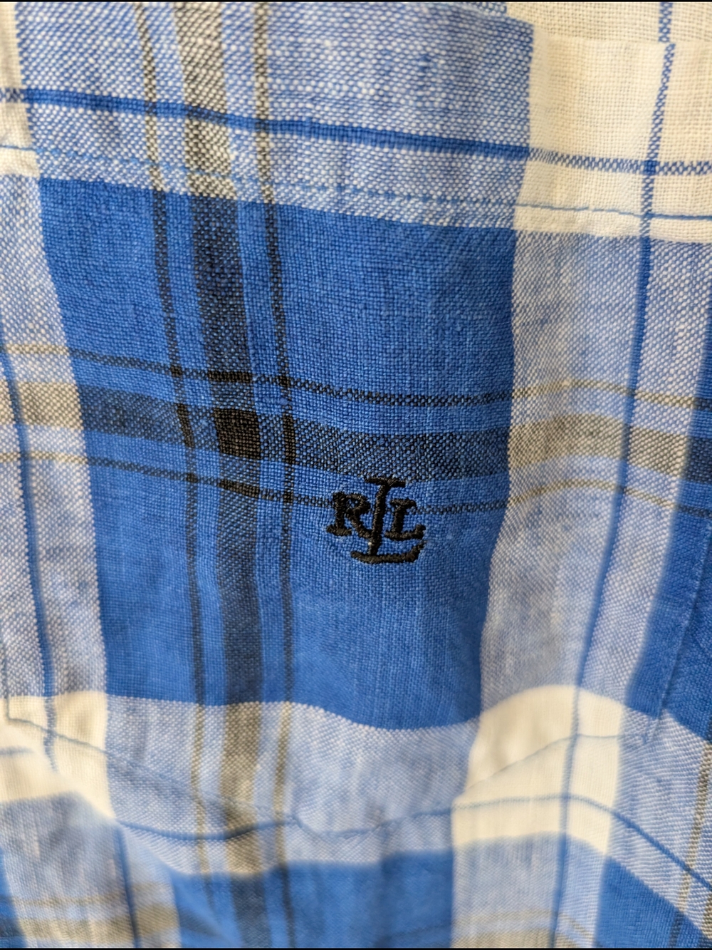 Ralph Lauren Womens 1X Long Sleeve Button Down 100% Linen Blue Plaid Shirt - Picture 5 of 8